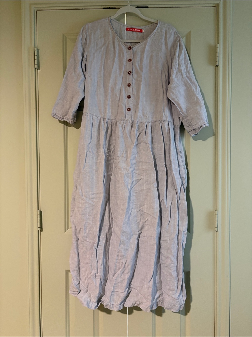 Pyne & Smith Light wBlue Button-Front Linen Dress, xxl DAMAGED